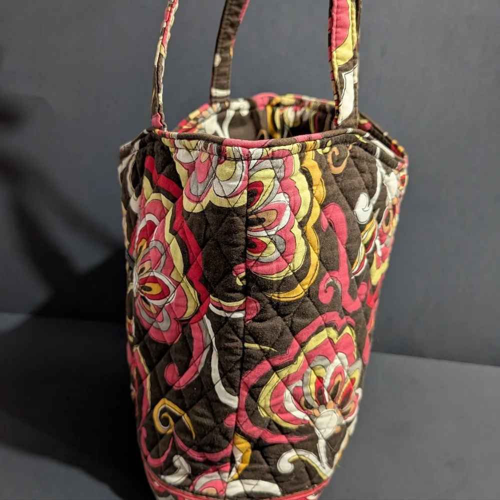 Vera Bradley Puccini Brown Red Flower Shoulder Bag Purse Tote Retired - Picture 5 of 15